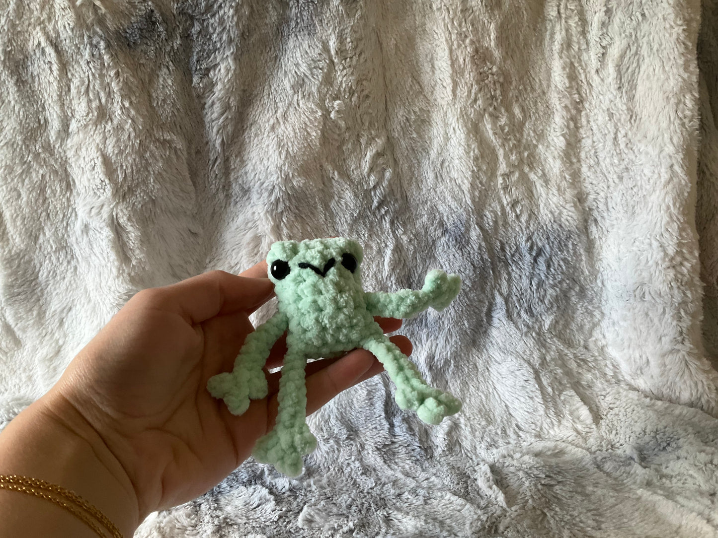 Hand crocheted baby leggy froggy